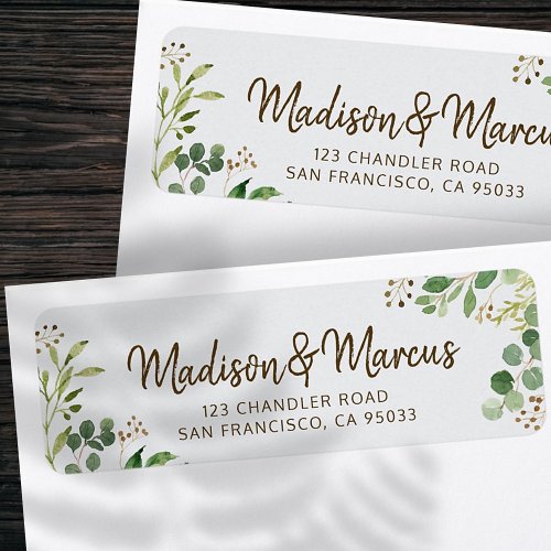 Modern Watercolor Foliage Wedding Return Address Label