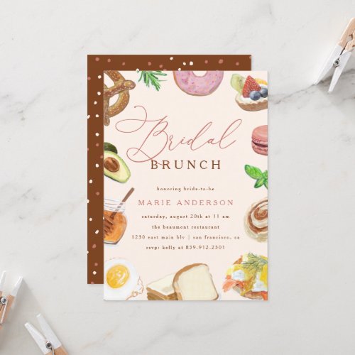 Modern Watercolor Food Script Bridal Shower Brunch Invitation