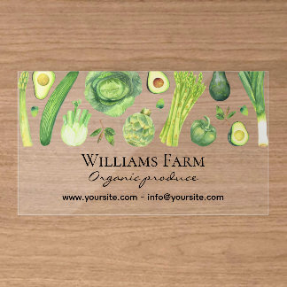 Modern Watercolor Fresh Green vegetables Clear Business Cards