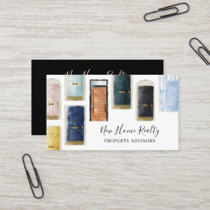 Modern Watercolor Front Doors Real Estate Agent Business Card