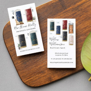 Modern Watercolor Front Doors Real Estate Agent Business Card
