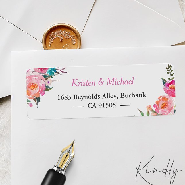 Modern Watercolor Fuchsia Pink Garden Floral Label (Creator Uploaded)