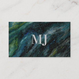 Modern Watercolor Galaxy Hand Painted Monogram Business Card