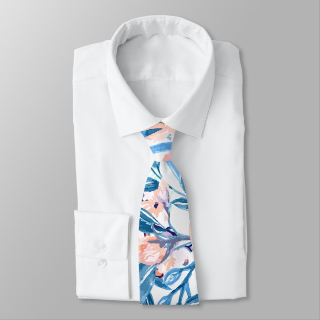 Modern watercolor garden floral paint neck tie (Tied)