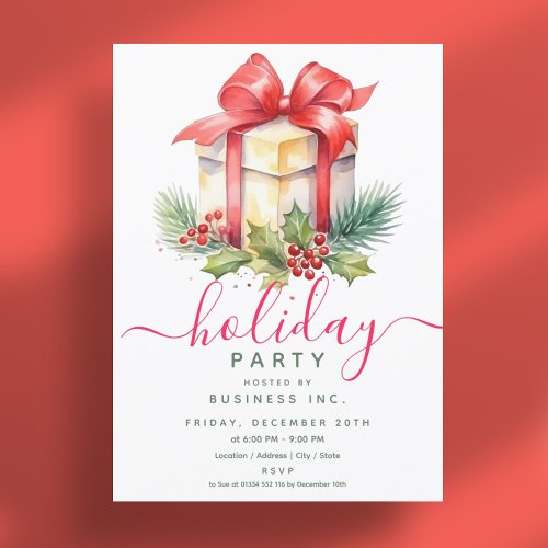 Modern Watercolor Gift Corporate Holiday Party  Invitation
