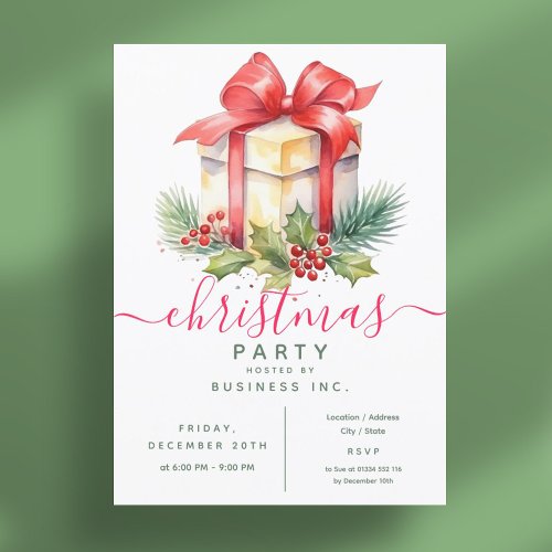 Modern Watercolor Gift Corporate Xmas Party  Invitation