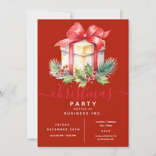 Modern Watercolor Gift Corporate Xmas Party Red  Invitation