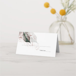 Modern Watercolor Glitter Foliage BarefootBride™ Place Card