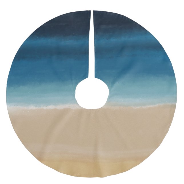 Modern Watercolor Gold Blue Beach Brushed Polyester Tree Skirt (Front)