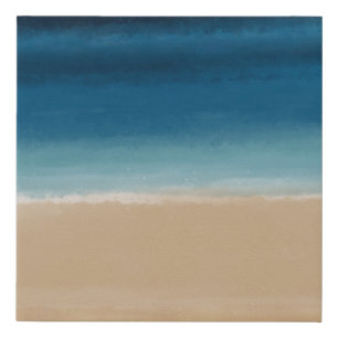 Modern Watercolor Gold Blue Beach Faux Canvas Print
