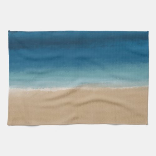 Modern Watercolor Gold Blue Beach Kitchen Towel