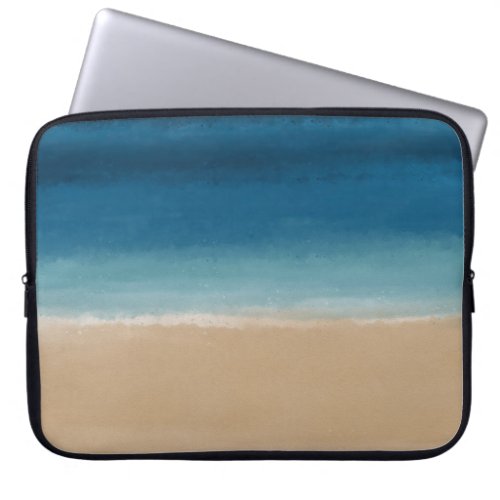 Modern Watercolor Gold Blue Beach Laptop Sleeve