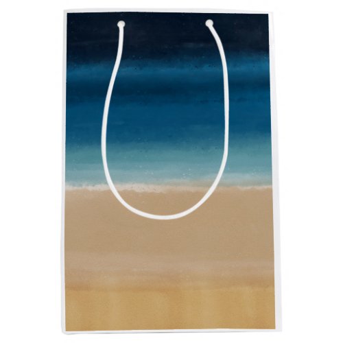 Modern Watercolor Gold Blue Beach Medium Gift Bag