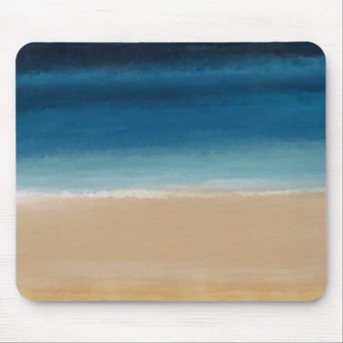 Modern Watercolor Gold Blue Beach Mouse Pad