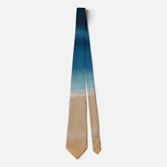 Modern Watercolor Gold Blue Beach Neck Tie (Front)