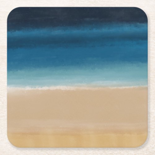 Modern Watercolor Gold Blue Beach Square Paper Coaster