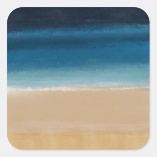 Modern Watercolor Gold Blue Beach Square Sticker