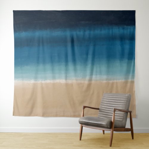 Modern Watercolor Gold Blue Beach Tapestry