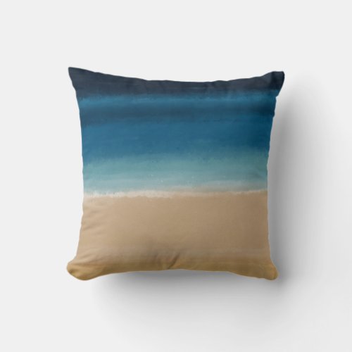 Modern Watercolor Gold Blue Beach Throw Pillow