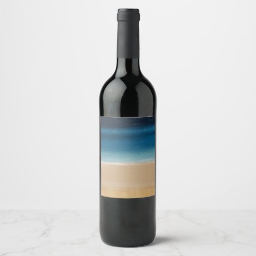 Modern Watercolor Gold Blue Beach Wine Label