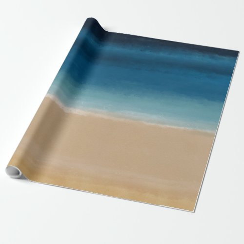 Modern Watercolor Gold Blue Beach Wrapping Paper