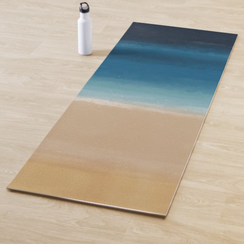 Modern Watercolor Gold Blue Beach Yoga Mat