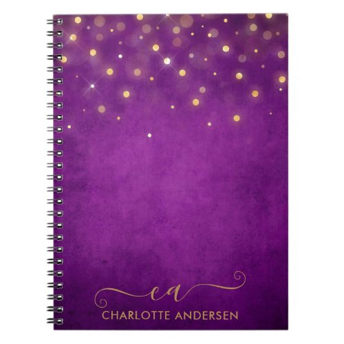 Modern Watercolor Gold Bokeh Glitter Monogrammed Notebook