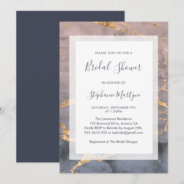 Modern Watercolor & Gold Bridal Shower Invitation (Front/Back)