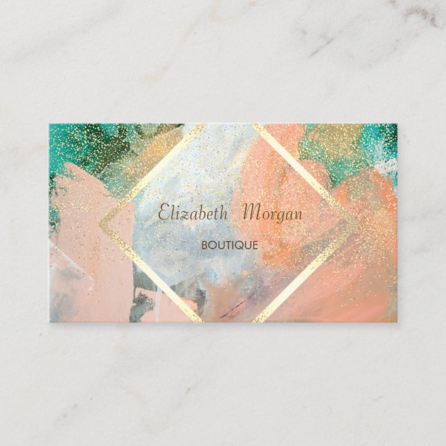 Modern Watercolor ,Gold Frame,Confetti Business Card (Front)