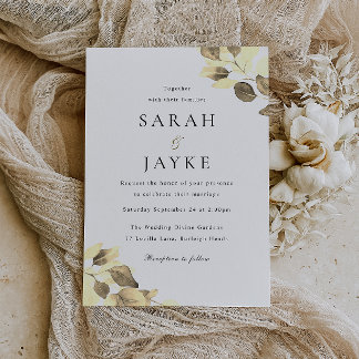 Modern Watercolor Gold Leaf Elegant Wedding Invitation