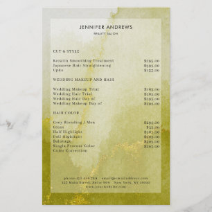 Modern Watercolor Gold Salon Price List Flyer