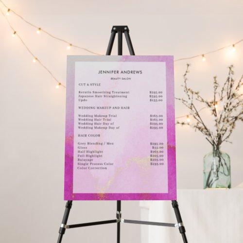 Modern Watercolor Gold Salon Price List   Foam Board