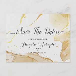 Modern Watercolor Gold Save the Date Postcard