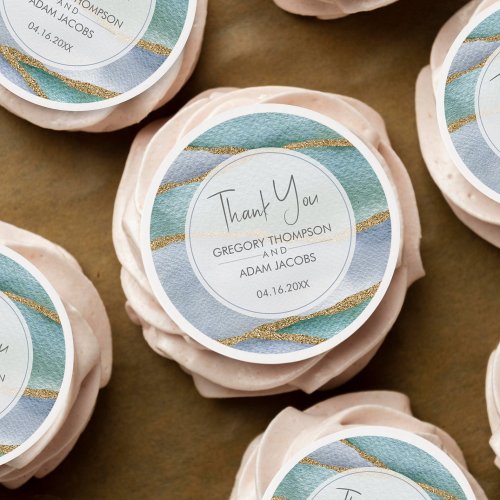 Modern watercolor gold trim wedding Cupcake Topper Edible Frosting Rounds