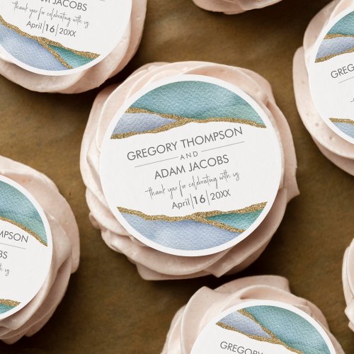 Modern watercolor gold trim wedding Cupcake Topper Edible Frosting Rounds