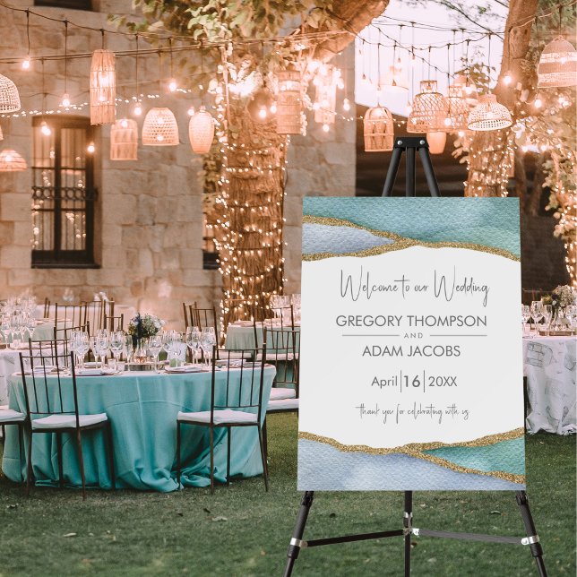 Modern watercolor gold trim wedding welcome sign (Creator Uploaded)