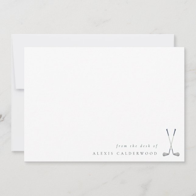Modern Watercolor Golf Clubs Personalized Note Card (Front)