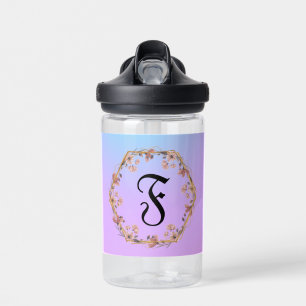 Modern watercolor gradient flowers Monogram Name Water Bottle