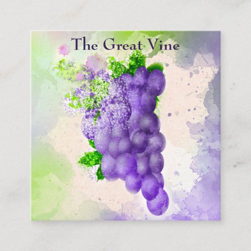 Modern Watercolor Grapes Vineyard or Restaurant  Square Business Card