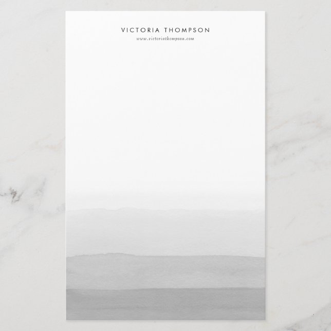 Modern Watercolor Gray Ombre Personalized Stationery (Front)