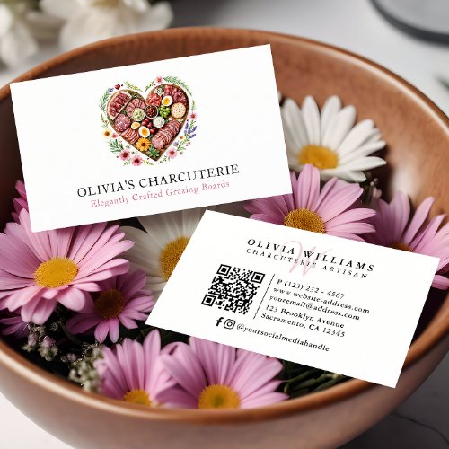 Modern Watercolor Grazing Board QR Code Business Card