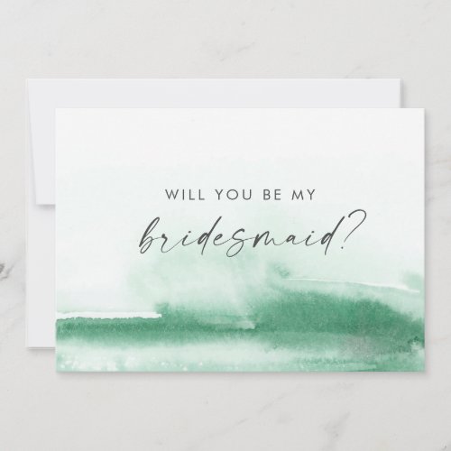 Modern Watercolor  Green Bridesmaid Proposal Card