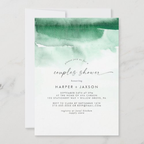 Modern Watercolor  Green Couples Shower Invitation