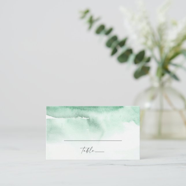 Modern Watercolor | Green Flat Wedding Place Card (Standing Front)