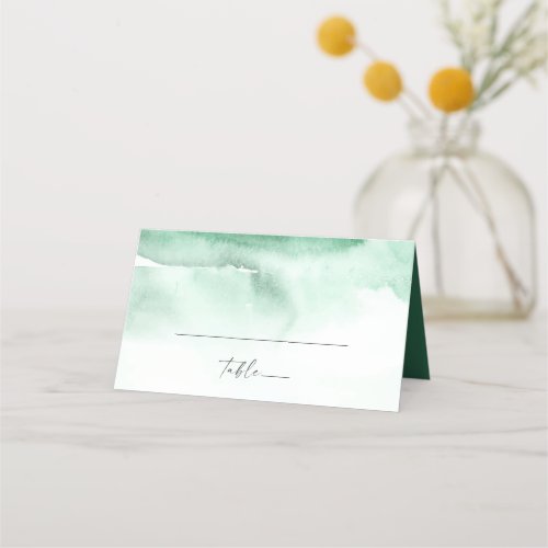Modern Watercolor  Green Folded Wedding Place Card