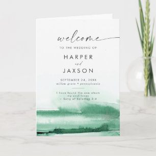 Modern Watercolor Green Folded Wedding Program