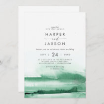 Modern Watercolor | Green Front and Back Wedding Invitation