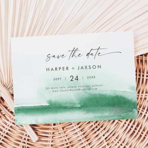 Modern Watercolor  Green Horizontal Save The Date
