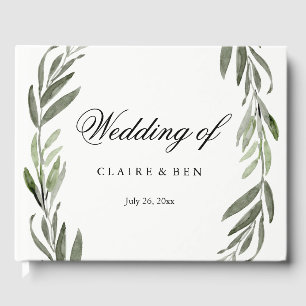 Modern Watercolor Green Leaf Wedding Guestbook