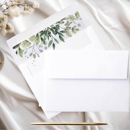 Modern Watercolor Green Leaves Branch Envelope Liner